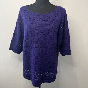 Chico's Purple Open Knit Short Sleeve Pullover Sweater Size  (2) / Medium (12)